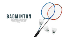 Badminton racket with white badminton shuttlecock isolated on white background with copy space for text  ,  illustration Vector EPS 10