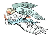 Male Angel Flying, Christian Religious Creature. Symbol Of Grief And Sadness