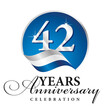 Anniversary 42 years celebration logo silver white blue ribbon background