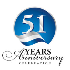 Wall Mural - Anniversary 51 years celebration logo silver white blue ribbon background