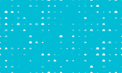 Wall Mural - Seamless background pattern of evenly spaced white trapezoid symbols of different sizes and opacity. Vector illustration on cyan background with stars