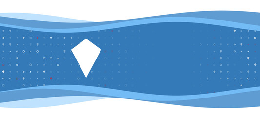 Poster - Blue wavy banner with a white kite symbol on the left. On the background there are small white shapes, some are highlighted in red. There is an empty space for text on the right side