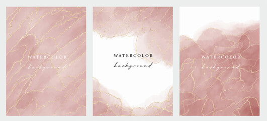Wall Mural - Set of vector watercolour universal backgrounds with gold glitter and copy space for text