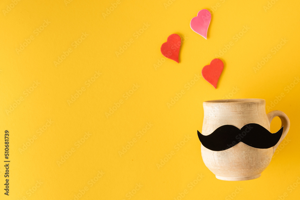 Cup with mustache full of love and happiness. Happy Father's Day ...
