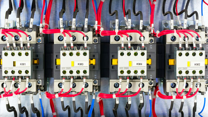 Poster - new automated system of electric power supply and distribution. Electric boxes with high-voltage equipment. The scheme for supplying electric power through the main and reserve channels