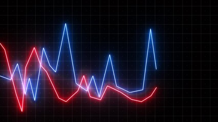 Aufkleber - Colorful moving chart lines. Motion. Graphic lines moving in waves on black background. Moving neon lines of graph. Business animation