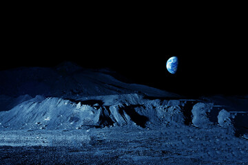 Wall Mural - view from the moon to the earth. elements of this image furnished by nasa