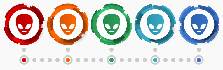 Poster - Alien face concept vector icon set, flat design pointers, infographic template