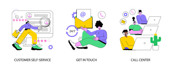 Fototapete - help line abstract concept vector illustration set. customer self-service, get in touch, call center