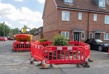 Staines-upon-Thames 12 June 2022 United Kingdom. Workmen replacing old gas pipes in Staines .This involves digging up road and replacing equipment and pipework.