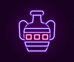 Poster - Glowing neon line Ancient amphorae icon isolated on black background. Colorful outline concept. Vector