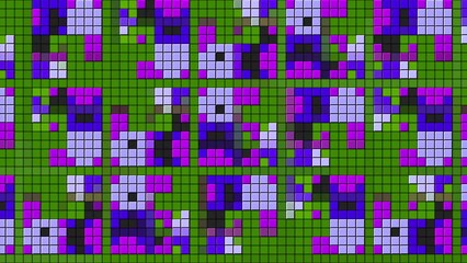 Poster - Retro pattern background with a design of construction game. Motion. Colorful rows of small squares creating geometric shapes.