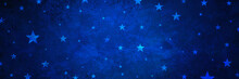 Star Background. 4th Of July Background Pattern. Starry Night Sky In Dark Blue With Old Vintage Grunge Texture. July 4th, Veterans Day, Memorial Day And Other United States Of America Holidays.