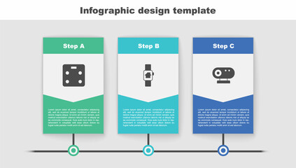 Sticker - Set Smart bathroom scales, home with smart watch and Web camera. Business infographic template. Vector