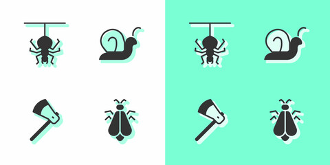 Wall Mural - Set Mosquito, Spider, Wooden axe and Snail icon. Vector