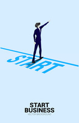 Poster - Silhouette of businessman point finger ahead from start line. business concept of ready to start career and business.
