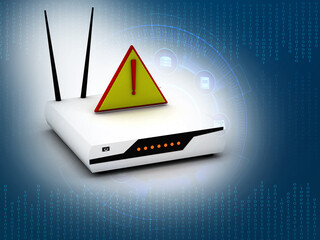 Fototapete - 3d illustration modem and cautation sign 
