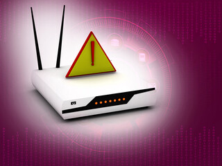 Fototapete - 3d illustration modem and cautation sign 