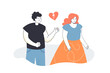 Woman standing with back to sad enamored man. Broken heart over male and female character flat vector illustration. Lovesickness, divorce concept for banner, website design or landing web page
