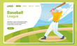 Illustration Baseball player on field character sport and Landing Page Design concept
