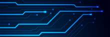 Glowing Blue Neon Circuit Board Lines Abstract Banner Design. Technology Vector Background