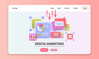 Web development for UI UX design concept illustration Landing page template business idea background