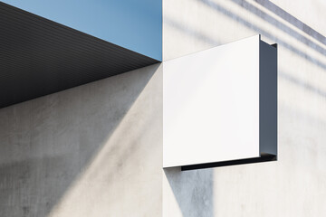 Aufkleber - Perspective view on blank white signboard with place for your logo or advertising on sunlit concrete wall outdoor. 3D rendering, mock up