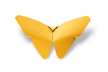 Wall Mural - Yellow paper butterfly origami isolated on a white background