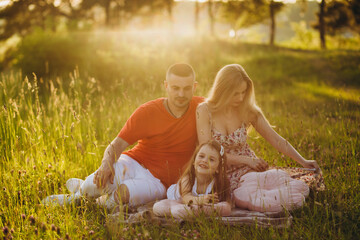 Wall Mural - Family on picnic at sunny day