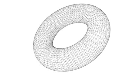 Vector illustration of a torus shape with wireframe mesh