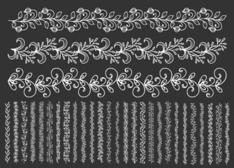 Poster - Floral embellishments, borders and dividers of twigs and sprigs, vector flourish frames. Outline floral twigs and sprigs, vintage ornate pattern with flowers and leaves for filigree decoration