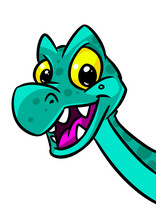 Cheerful Green Dinosaur Head Looks Smile Clipart Cartoon Illustration