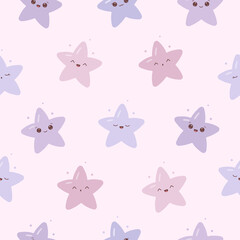  Kawaii seamless pattern with funny stars. Cute print for phone case, backgrounds, fashion, wrapping paper and textile. Vector Illustration