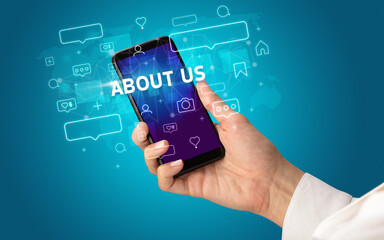 Poster - Hand using smartphone with social media concept