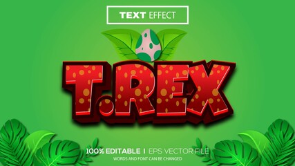 3d editable text effect t rex theme premium vector