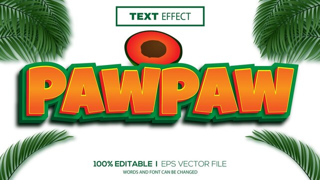 3d editable text effect pawpaw theme premium vector