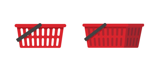 Shopping cart basket or shop bag icon 3d and flat vector red empty graphic image isolated on white object illustration clipart