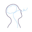 Breathing exercise, deep breath through nose for benefit and useful work brain. Art line drawing. Healthy yoga and relaxation. Vector outline illustration