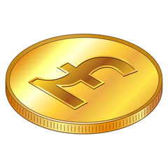 Wall Mural - Great britain pound gold coin with GBP currency sign in isometric top view isolated on white background. Introduction of digital currency by Central Bank of United Kingdom.