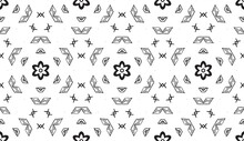 Seamless Geometric Background With Doodle Boho Sketch, Simple Icons, Black And White, Drawing Style