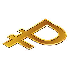 Wall Mural - Russian ruble RUB currency golden sign in isometric top view isolated on white background. Currency by Central Bank of Russian Federation.