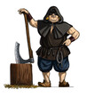 Medieval executioner with an ax. Digital illustration with headsman.
