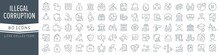 Corruption And Illegal Line Icons Collection. Big UI Icon Set In A Flat Design. Thin Outline Icons Pack. Vector Illustration EPS10