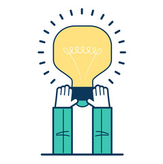 Poster - Man with a big light bulb. Business idea, plan strategy and solution concept. Big idea, thinking, innovation.
