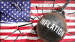Inflation and USA America, destroying economy and ruining the nation. Inflation wrecking the country and causing  general decline in living standards.,3d illustration