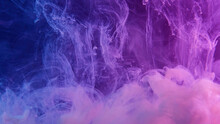 Neon Smoke Cloud. Paint Water Splash. Ethereal Aura. Ultraviolet Light Purple Pink Blue Color Gradient Vapor Explosion On Bright Abstract Art Empty Space Background.