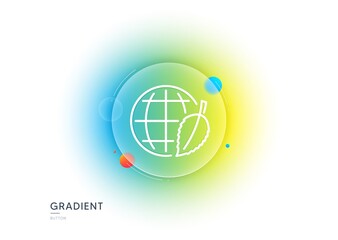 Aufkleber - Globe with leaf line icon. Gradient blur button with glassmorphism. World sign. Environment day symbol. Transparent glass design. Environment day line icon. Vector