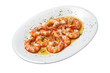 © pbombaert - White plate with baked shrimps and garlic Isolated