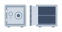 Two bank safes, one closed the other open and empty. Vector illustration.