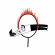 Business concept illustration. Businessman jumping through fire circle, challenge, obstacle, skillful concept
